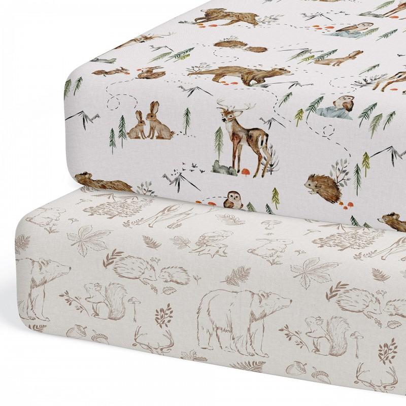 Soft Breathable Cotton Baby Crib Fitted Sheet Set With Animal Print Newborn Toddler Bedding