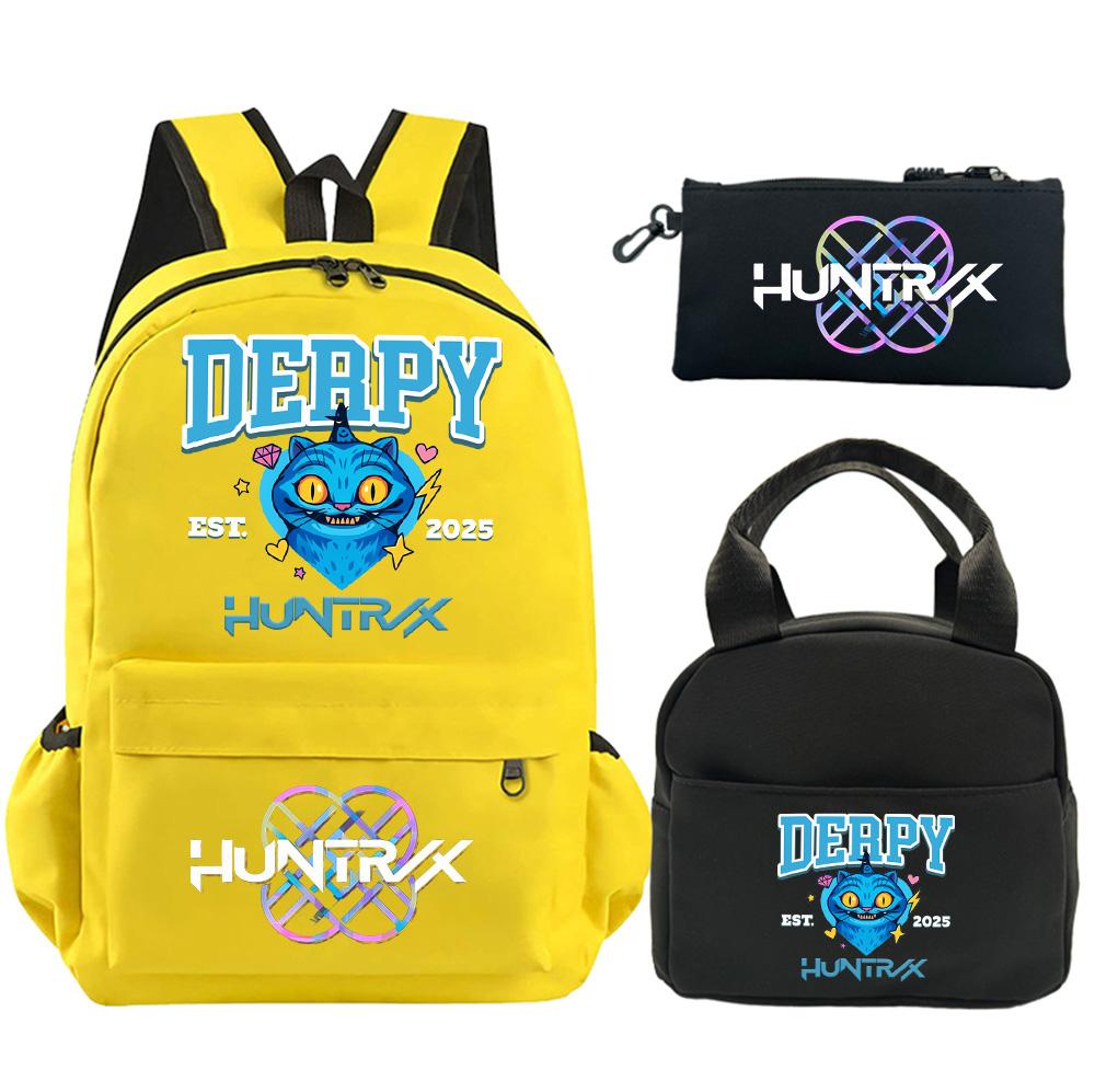 3Pcs/set Anime K-Pop Demon Hunters Printed Backpack with Shoulder Bag Pencil Case for Student Boy Girl Schoolbag Large Capacity Waterproof Bookbag