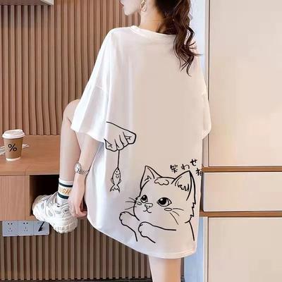 Pure Cotton T-shirts Women Summer Cute Cartoon Print Hip Hop Streetwear