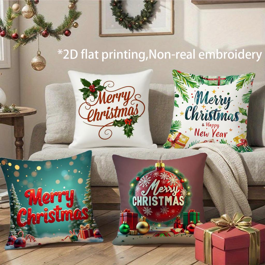 Christmas Themed Throw Pillow Covers Pattern Cushion Cover Suitable for Sofa Bedroom Car Pillow Cover