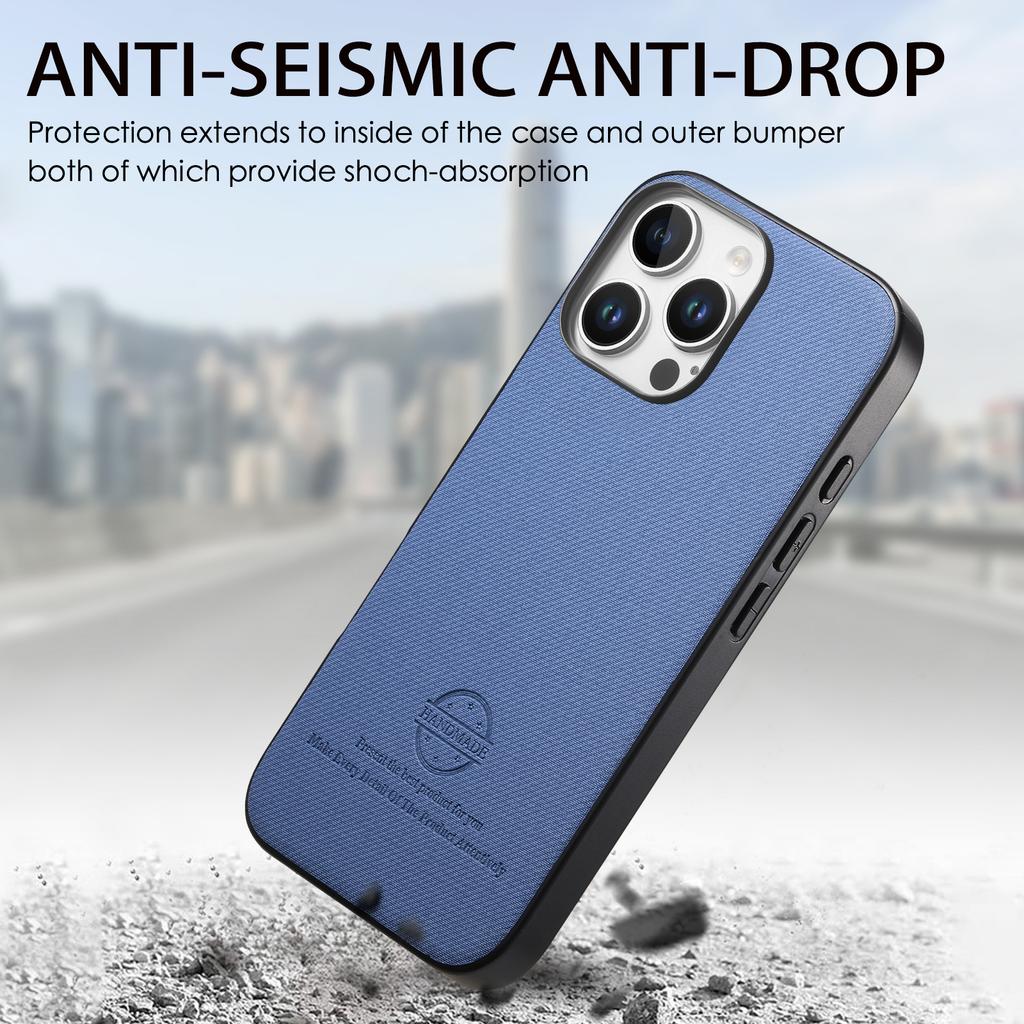 Für iPhone 15 Pro Hülle Stofftextur Leder+PC+TPU Anti-Sturz Handyhülle