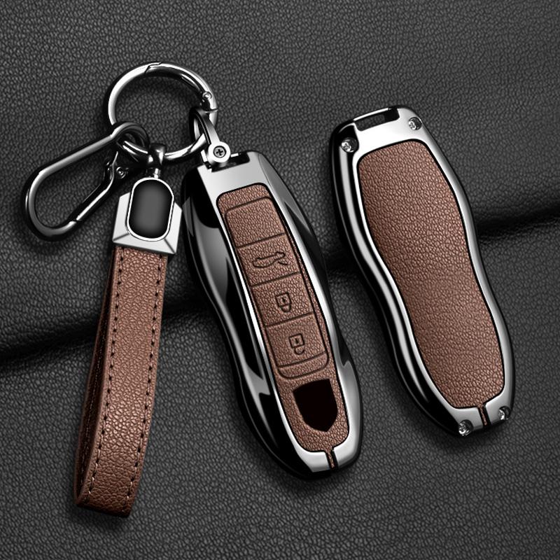 AABKR1 Zinc Alloy Leather Car Key Case for Porsche Cayenne 718 MACAN Panamera 911 Macan Boxster Cayman Cayenne Macan Keychain Key Case