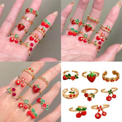 Unique Cherry Rings Fashionable Abstract Rings Copper Texture Opening Rings for Youthful Women and Couples Present