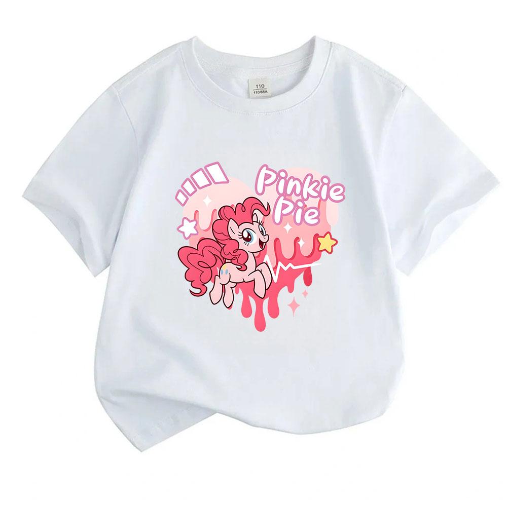 Kids Boys Girls 100% Cotton Crew Neck Short Sleeve T-Shirt, Cute Pink Pony Print Casual Comfortable Tee for Daily Wear, Lightweight Breathable Summer