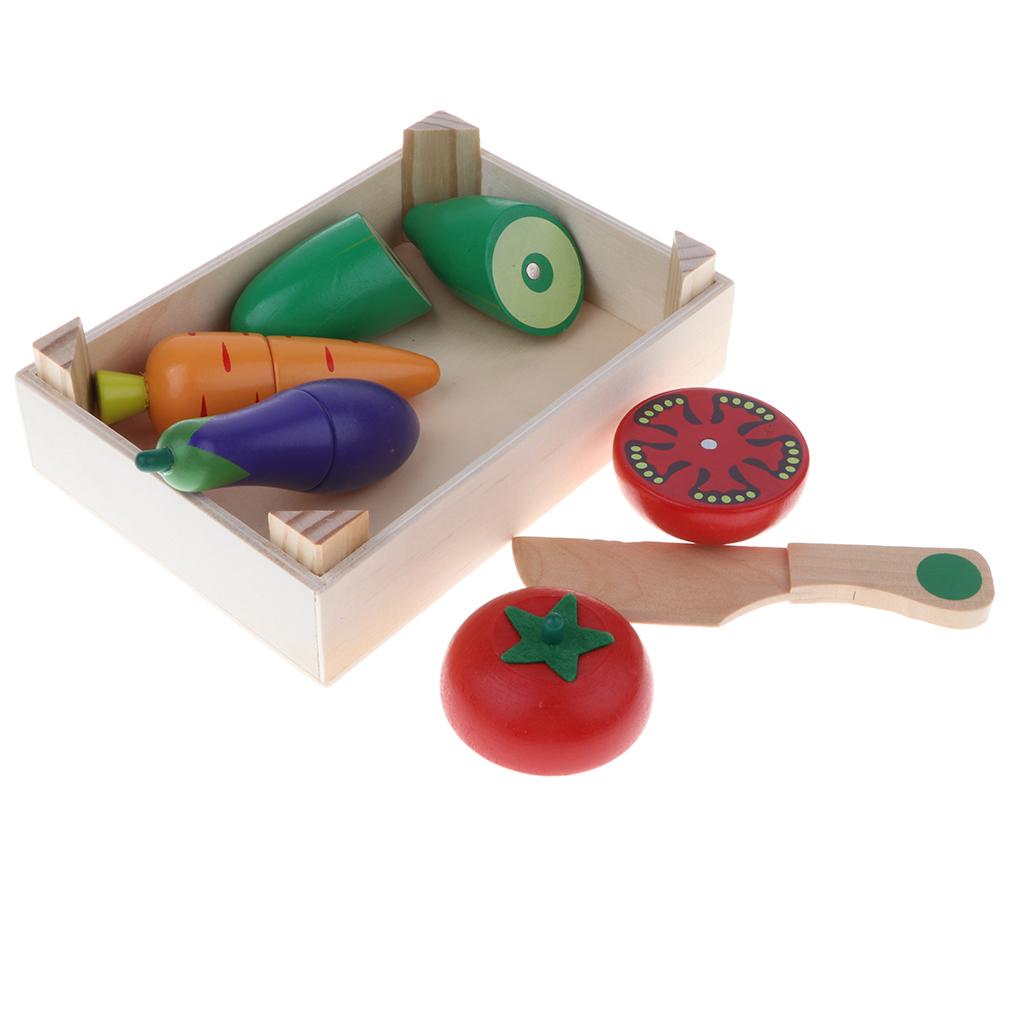 Magnetic Cutting Fruits Vegetables Kitchen Food Toy Wooden Playset Gift