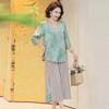 Elegant Summer Outfit: Stylish Short-Sleeve T-shirt & Pants Set for Middle-aged and Elderly Women, Plus Size Available
