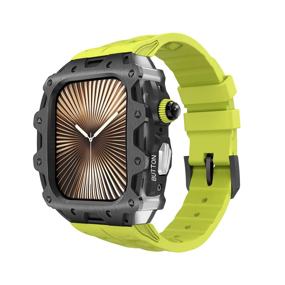 Luxury Case Strap for Apple Watch Series 10 46mm Modification Kit Cover for Iwatch 10 46 46MM Sports Silicone Zinc Frame Men Set