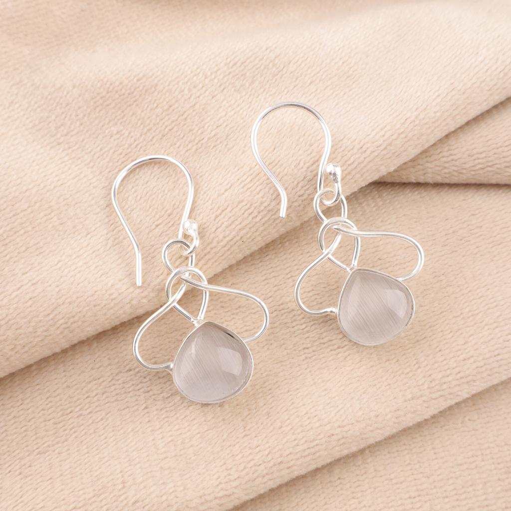 Selenite Gemstone 925 Stamped Silver Jewelry Handmade Earrings 1.50" For Gift EE-2-45