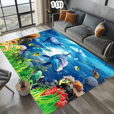 Unterwasserwelt Fischschwarm Bedruckter Teppich Delfin Koralle Teppich Schlafzimmer Wohnzimmer Küchen Dekoration Teppich