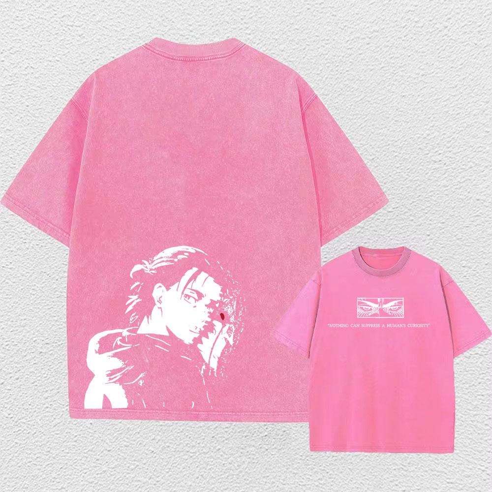 Anime Attack On Titan Washed Tshirts Retro Punk Gothic Cotton Vintage T-Shirt Harajuku Casual Men Short Sleeve Top Tee