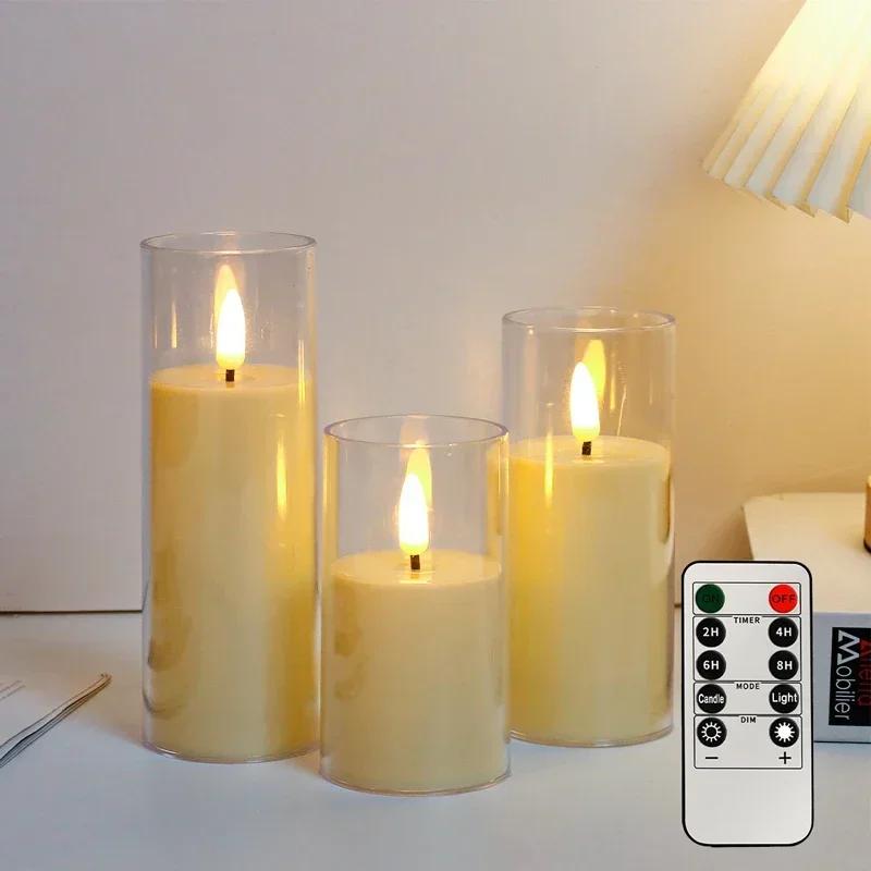 Battery Power Flickering Flameless Candles Led Pillar Candles Acrylic Glass Swinging Bullet Head Simulated Luminous Home Decor
