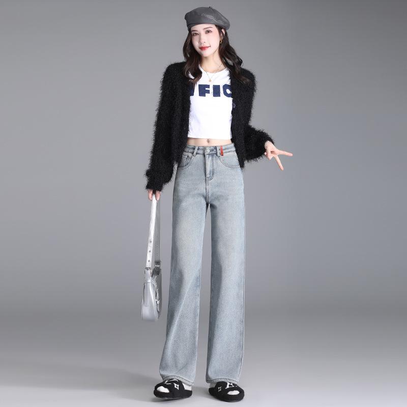 

Women s 2025 High-Waisted Light Fleece Straight-Leg Jeans - Trendy Casual Slimming Wide-Leg Pants L / 28 [105-115 lbs recommended]