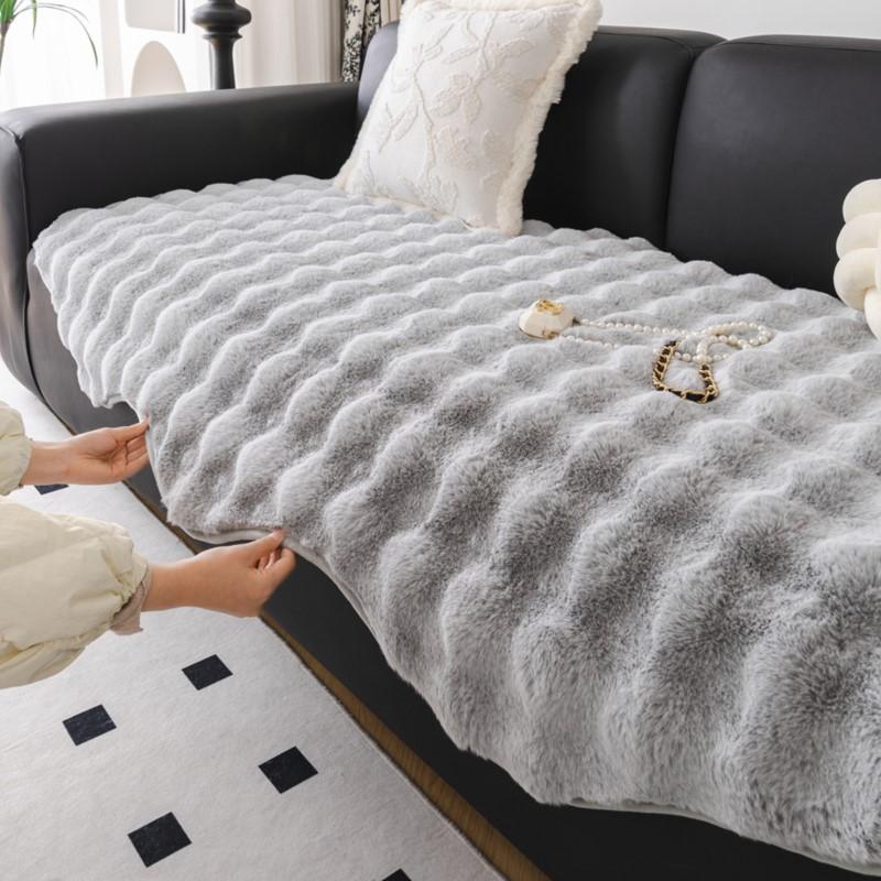 Modern Sofa Towel Thicken Rabbit Plush Irregularity Sofa Slipcover Universal Non-slip Super Soft Sofa Towel Couch Cushion