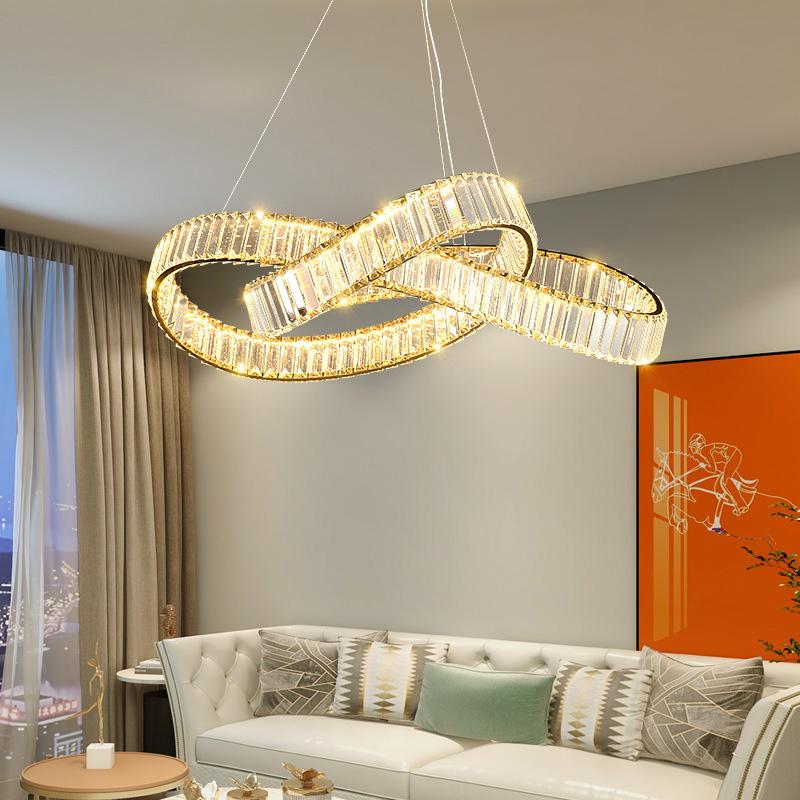 Modern Luxury Gold LED Crystal Chandelier Irregular Ring Lustre Ceiling Pendant Light Living Dining Room Bedroom Decor Ligjting