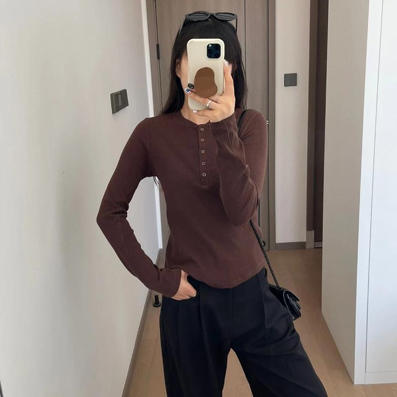 Жіночий топ-henley з довгим рукавом для йоги на осінь та зиму - Базовий шар, Повсякденний, Обтислий одяг для бігу та тренувань