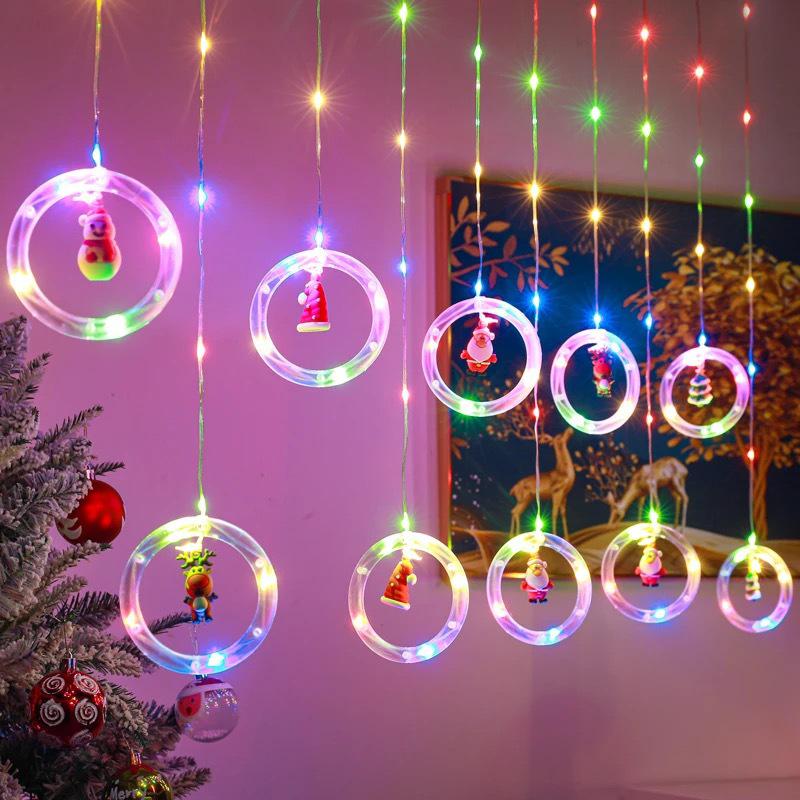 

LED Five-Point Star Copper Wire Curtain Lights: Christmas Wreath Icicle String for Decorative Atmosphere Plug-in [8 Modes]