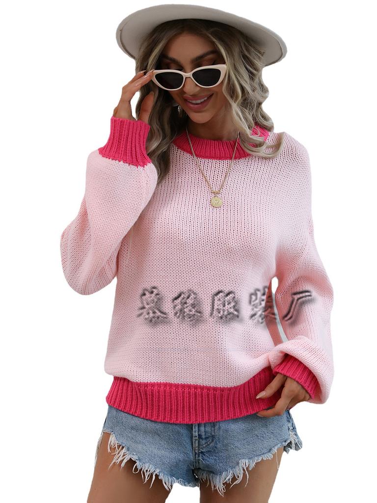 Autumn and winter new women's knitted sweater women's splicing pullover women's loose sweater women