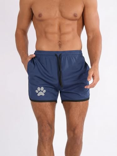 Men's Breathable Mesh Running Shorts with Dog Paw Print, Stretch Athletic Gym Workout Shorts