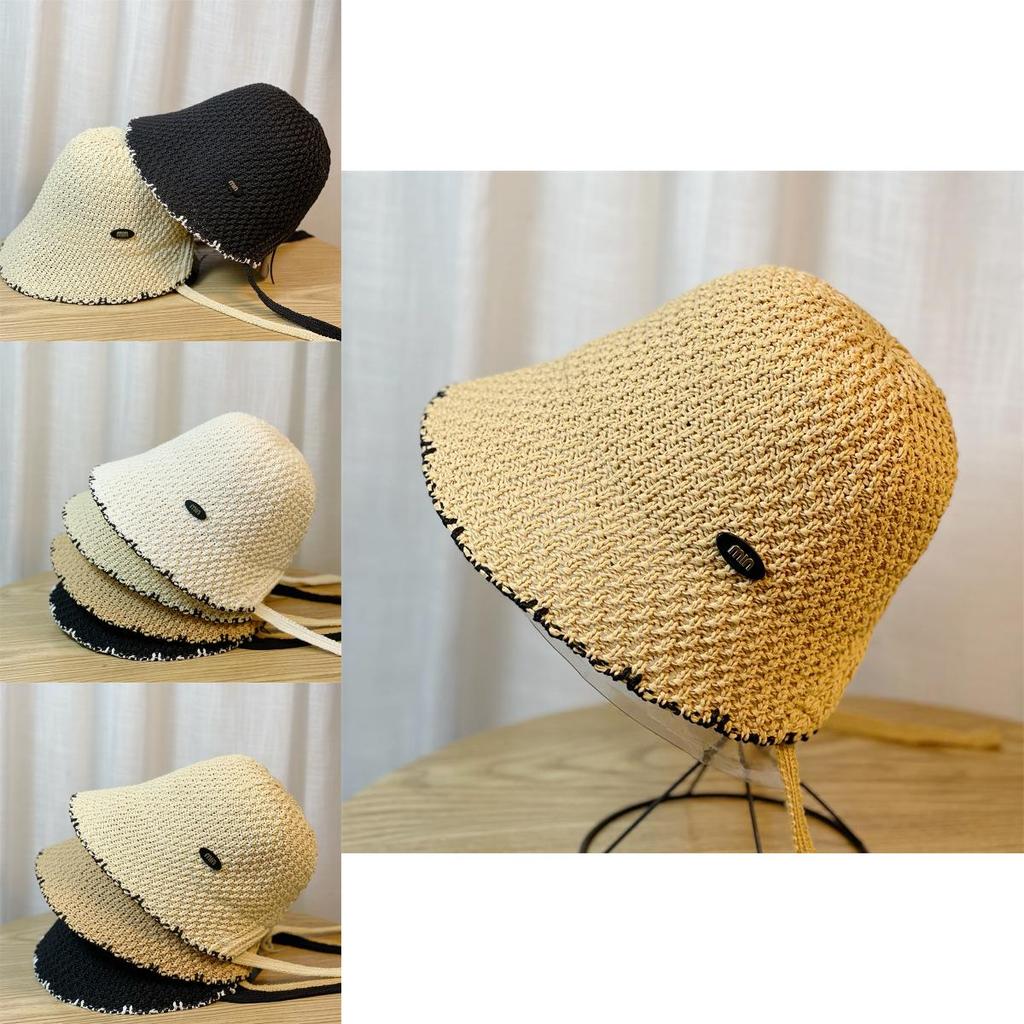 2024 Fashionable Hollow Black Fisherman Hat Women's Adjustable Sunshade Sunscreen Hat