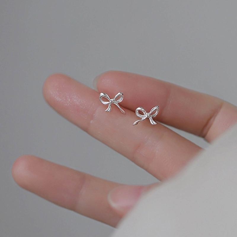 Bowknot Stud Earrings for Women Fashion Jewelry Mini Ear Studs Silver Color Stud