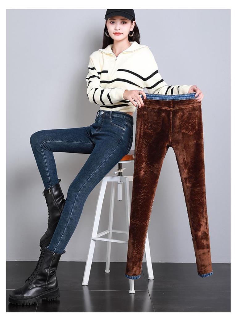 High-Waisted Women's Fleece-Lined Slimming Jeans - Autumn/Winter 2023 Warm Pencil Pants