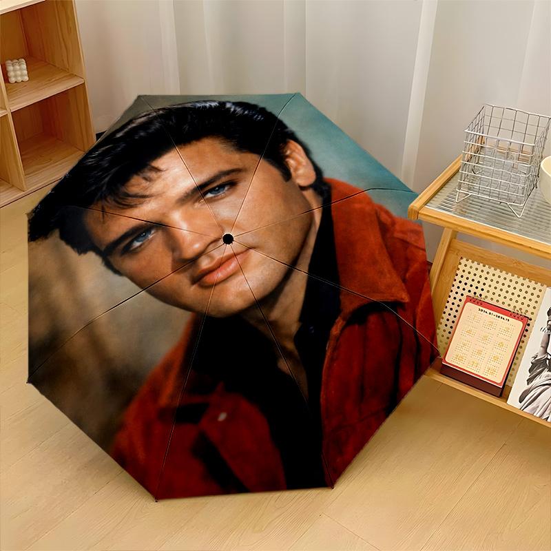 Elvis Presley Print 8?Ribs Automatic Umbrella Wind Resistant Lightweight Folding Umbrella For Outdoor Travel