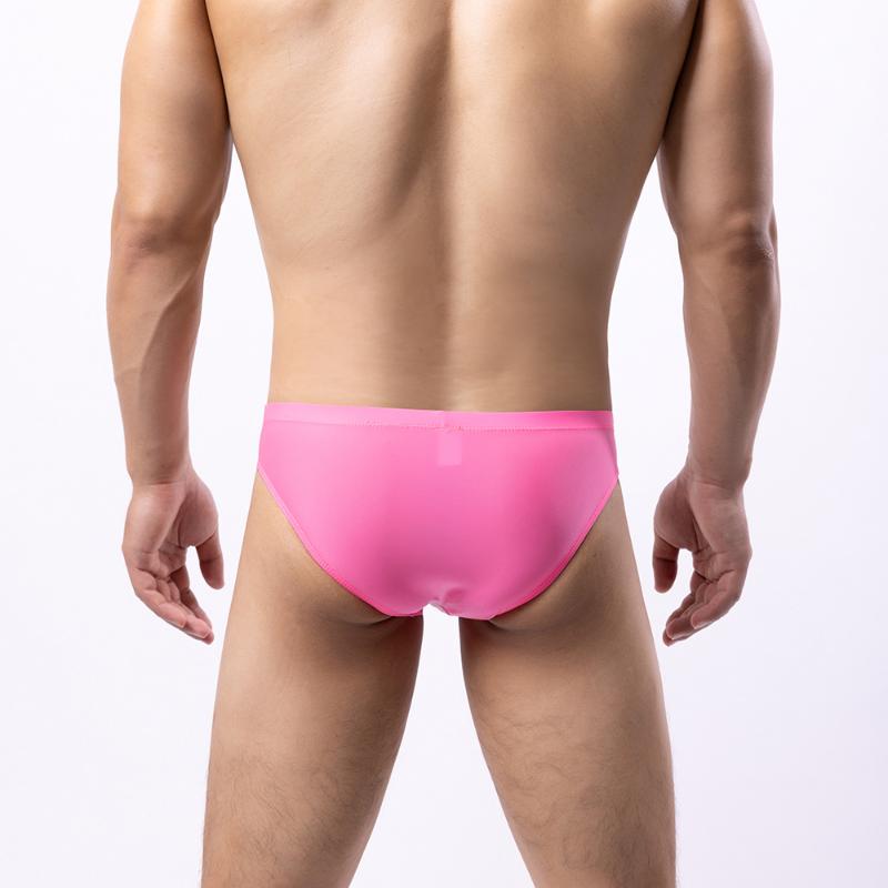 Men'S Sexy Briefs Transparent Mesh Panties Sexy Ice Silk Ultra-Thin Bikini Slip Homme U Convex Pouch Lingerie Underpants