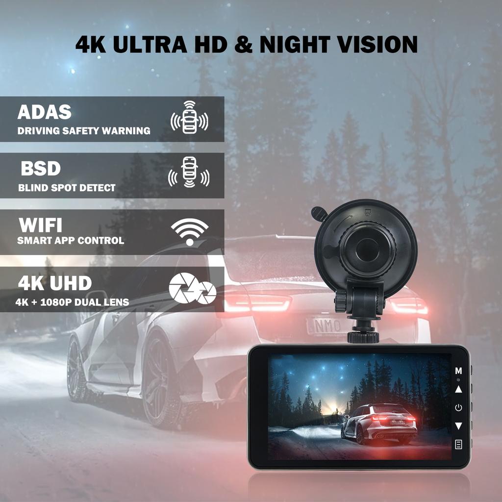 4K High-Definition-Fahrtenrekorder WIFI Drahtlose Mobiltelefonverbindung Auto Dual Lens 4-Zoll-Recorder