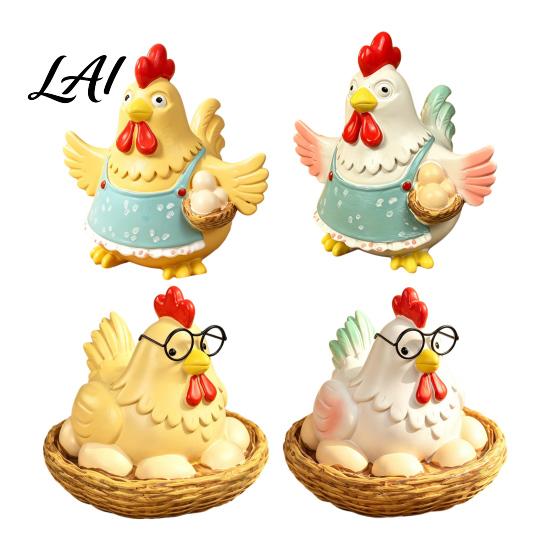 Weatherproof Resin Garden Decor Cartoon Hen Statue with Eggs Pastoral Style Figurine for Handmade Farmhouse Kitchen Ornaments Yard Patio Decor