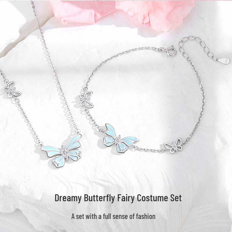 Tichia S925 Sterling Silver Luminous Enamel Butterfly Necklace for Women - Original Design Clavicle Chain