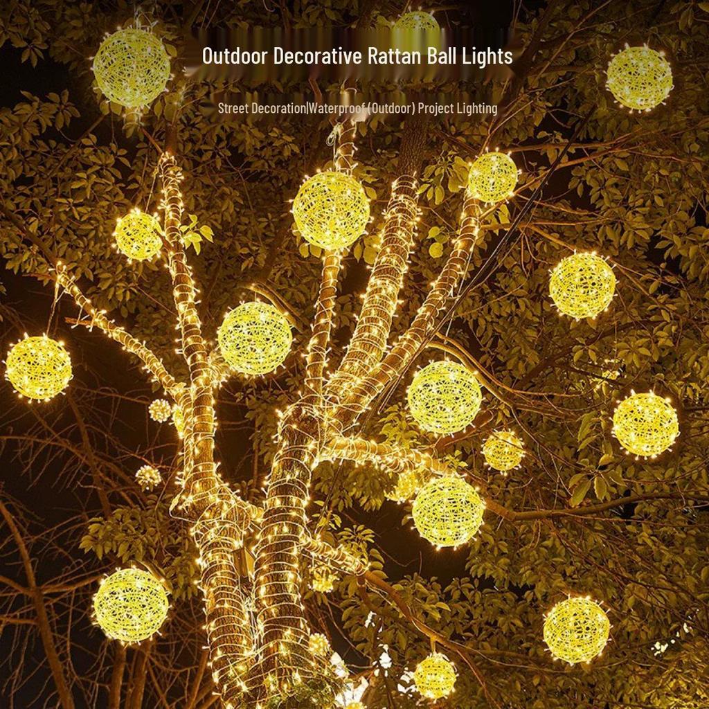 Outdoor LED Rattan Ball String Lights for Festivals and Landscape Decor