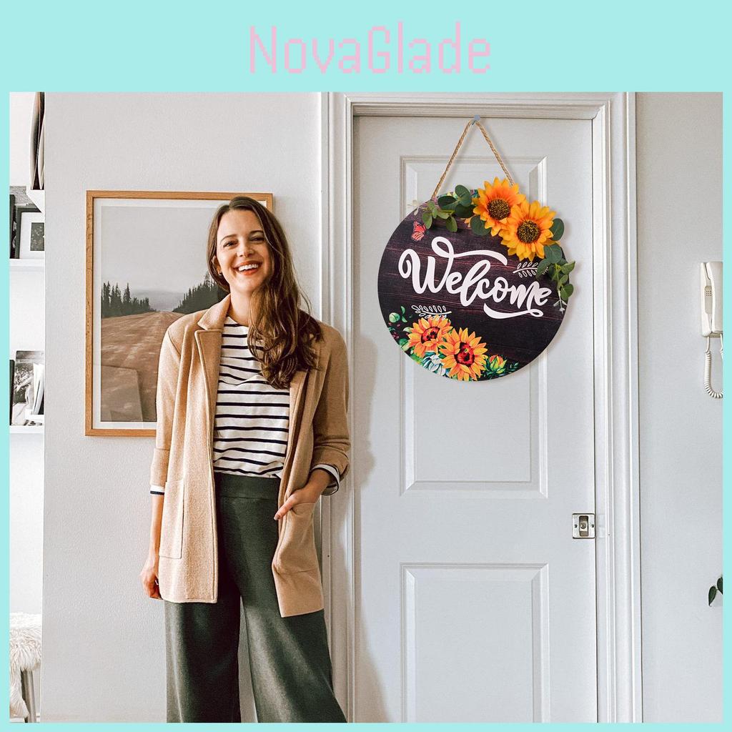 Welcome Sunflower Round Wood Door Hanger For Autumn Home Decoration Gift
