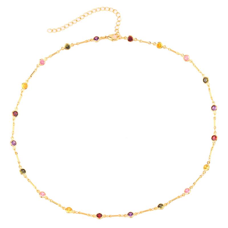 

Luxury Christmas Jewelry Gift For Ladies New Rainbow CZ Tennis Chain Choker Necklace Colorful Crystal Necklace