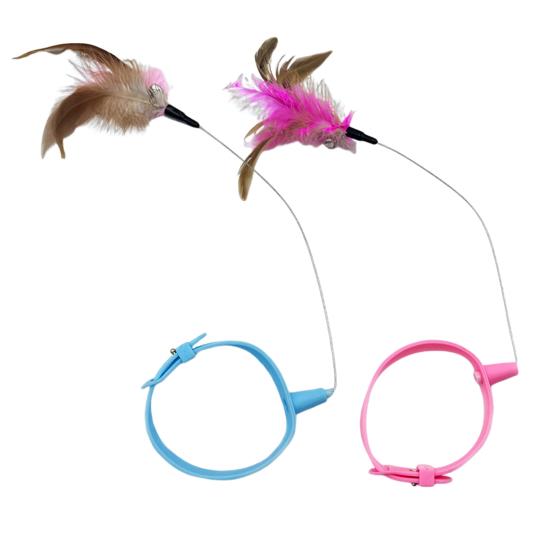Silicone Cat Collar Toy with Bell Adjustable Teasing Wand Cats Interactive Feather Collar Toys Self-Entertaining Pet Supplies for Play All Day