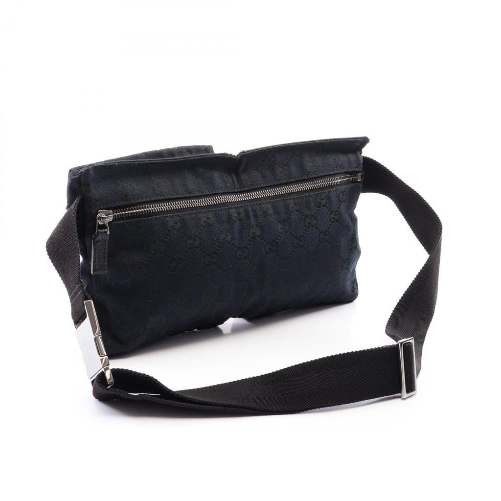 Used GUCCI GG canvas Waist bag Body bag 28566 canvas leather Black Used unisex