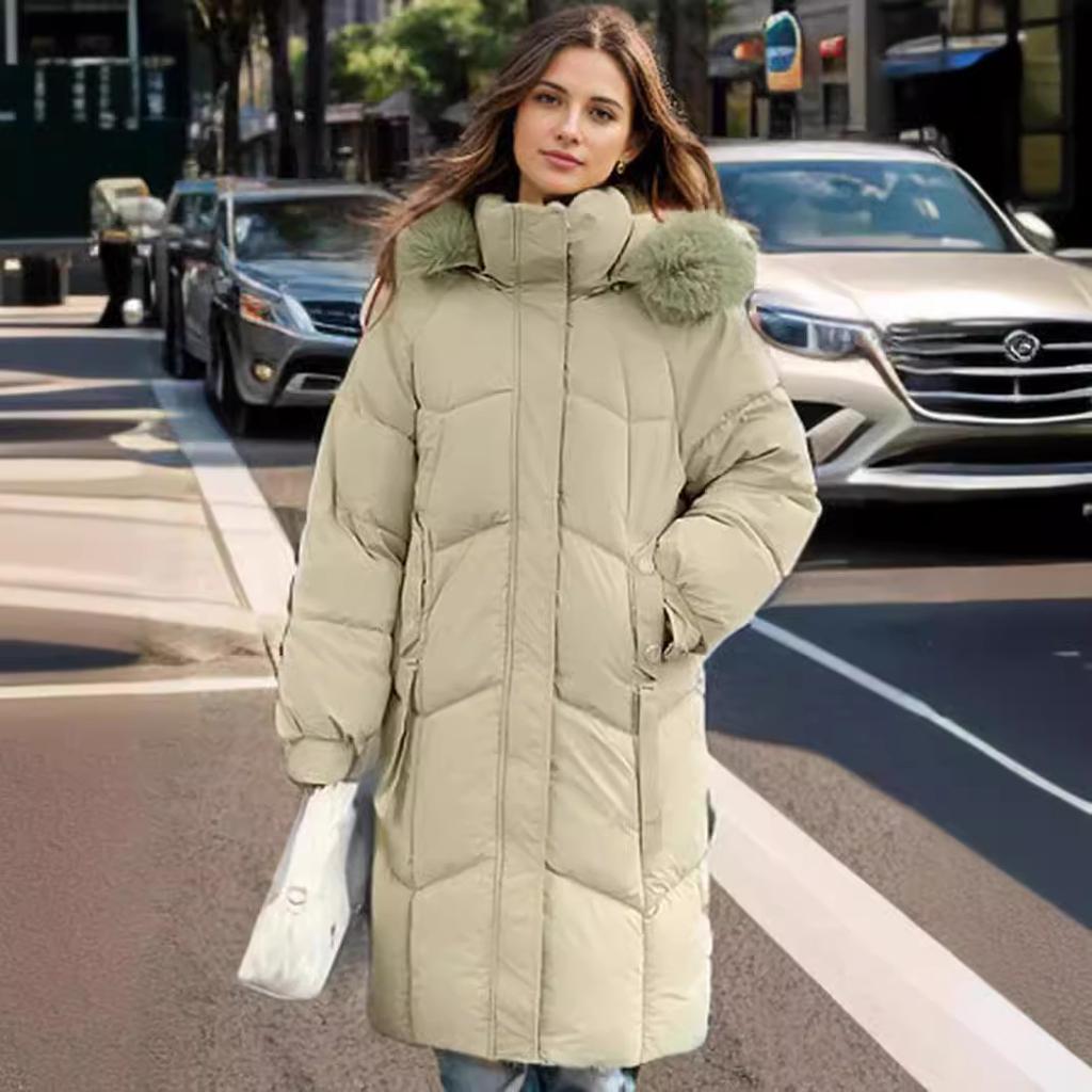 YJKDYK 2024 Winter Damenjacke Weiblicher Pelzkragen Warme Lange Parkas Mäntel Damen Hoher Kragen Verdicken Warme Baumwolljacke