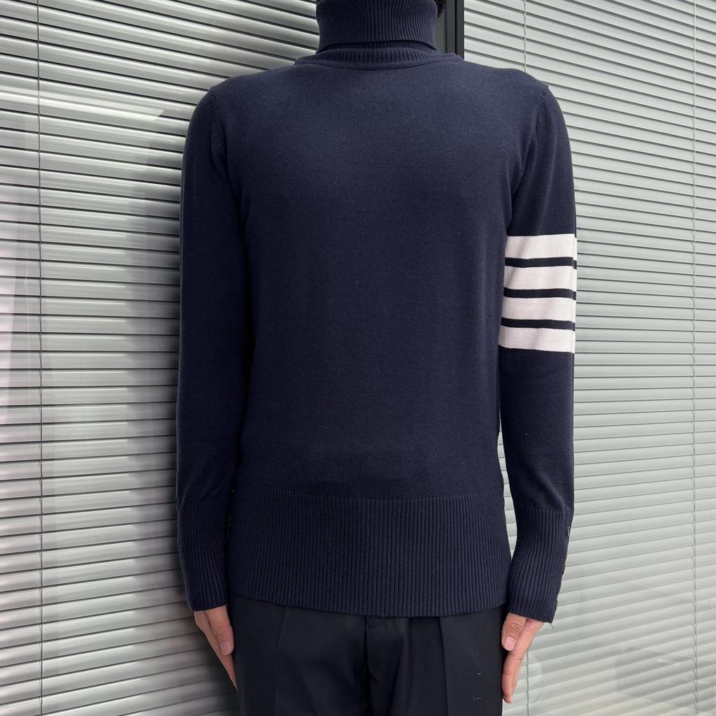 TB Knitted Sweater New Four Bars Striped Men's and Women's High-end Sense Versatile Striped Casual Wool Turtleneck Sweater