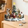 Winter Themed Decorative Art Christmas Acrylic Ornament, 2D Flat Snowy Cottage Ornament with Base, Small for Desk Display Santa Snowman Table