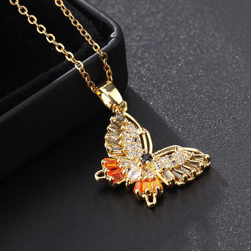 Trendy Zircon Butterfly Pendant Necklace For Women Small Collarbone Chain With Colorful Zirconia