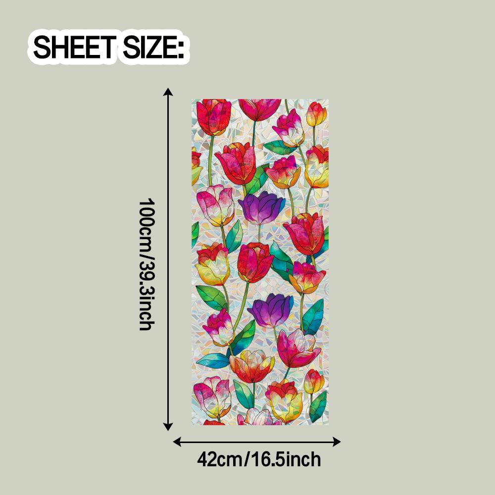 

Многоцветный тюльпан с лазерной резкой, цветочный, для гостиной, домашний декор, стеклянная статическая наклейка 42*100cm