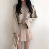Korean Chic Long-Sleeve Knit Sweater: Women's Petite, Loose, Round Neck, Solid Color, Early Spring Style.