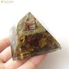 [GOLD STONE] Tiger Eye Orgonite Pyramid with Single Crystal Quartz, Spiritual Item, Approximately 55mm Wide
