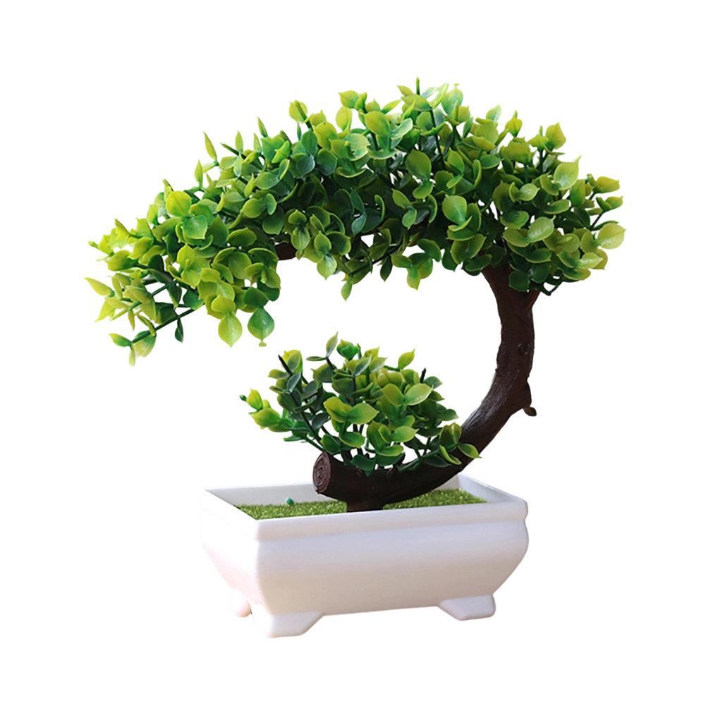 

Realistic Artificial Bonsai Tree Faux Potted Plant for Living Room Office Decor 20x20cm Green Plastic Material