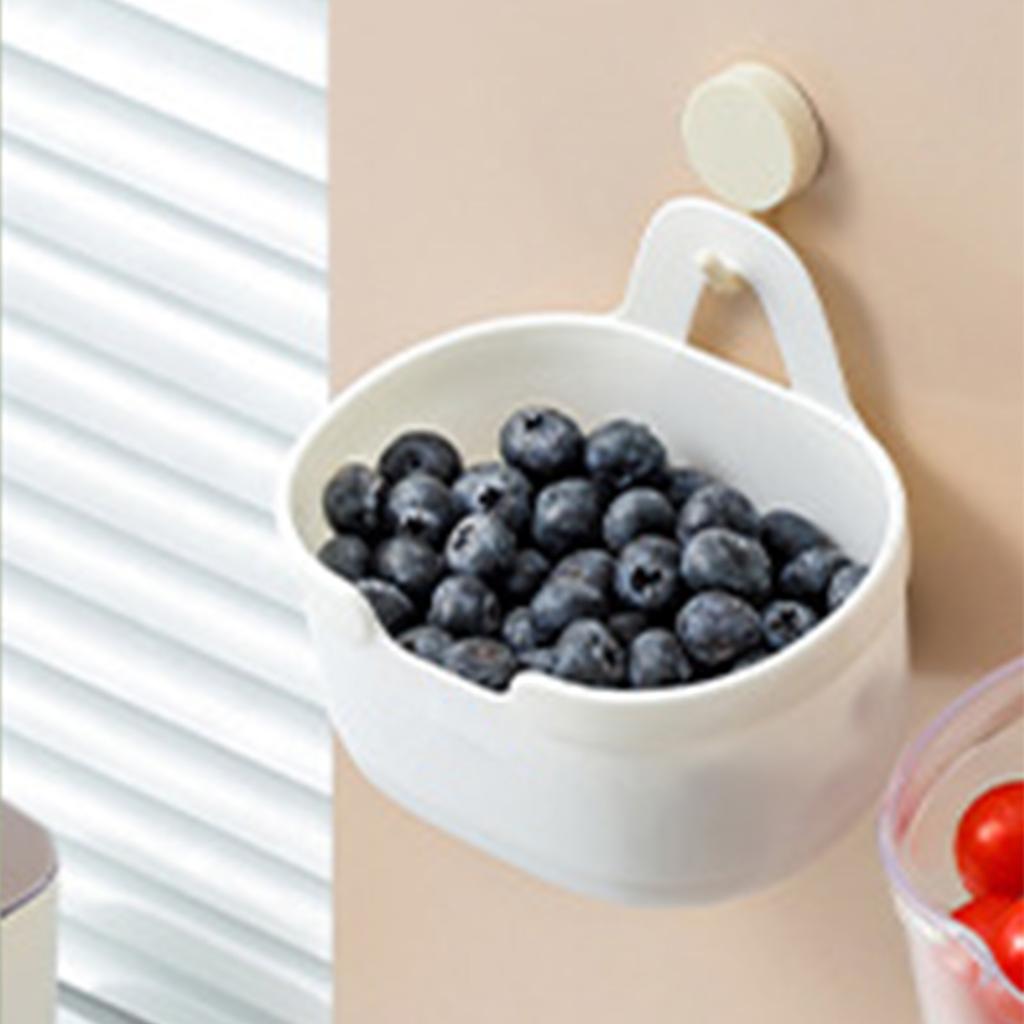 Hängender Aufbewahrungskorb für die Wand mit Bodenablaufloch Wandorganizer mit Haken für Küche Badezimmer Weiß