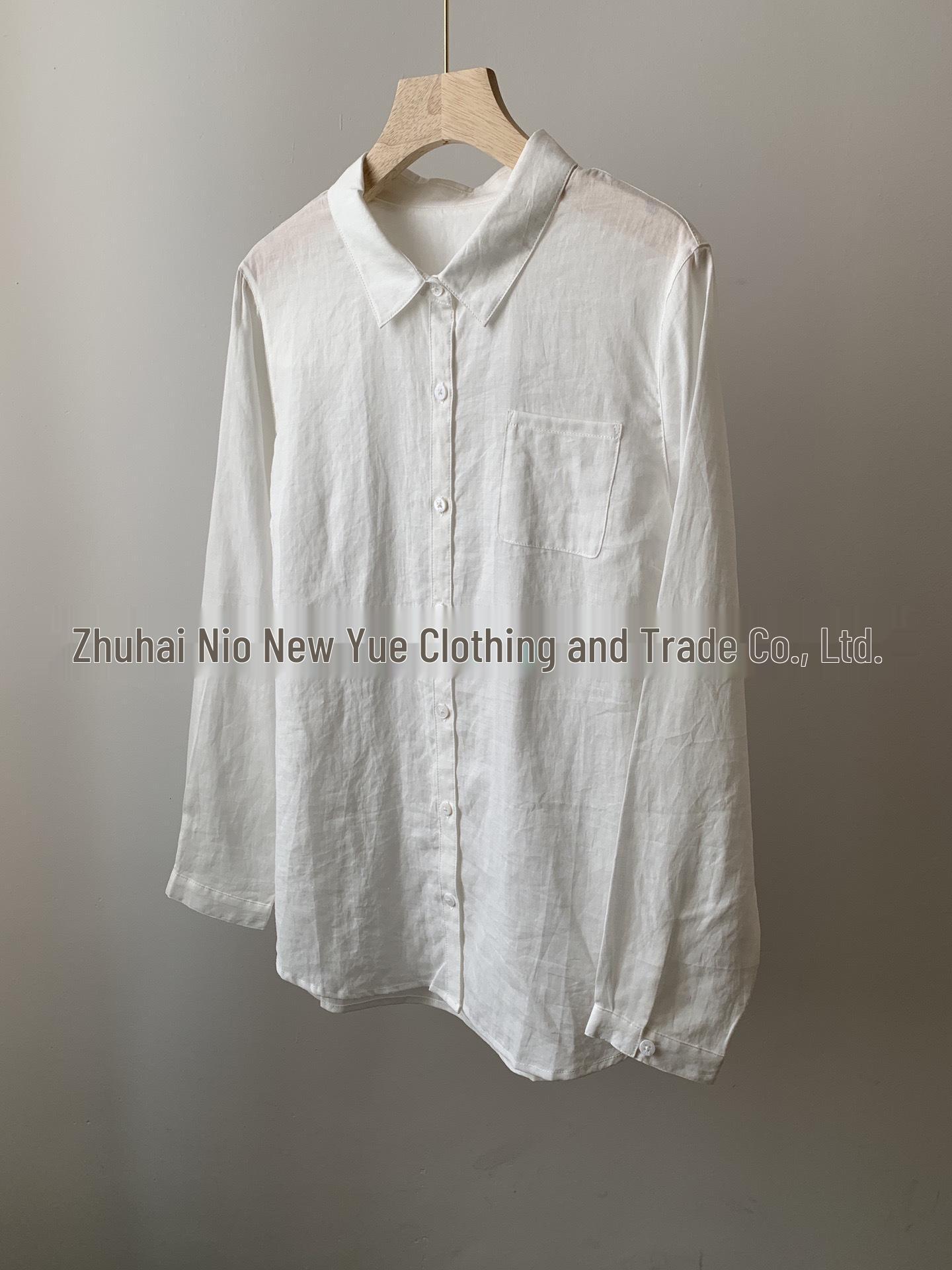 Женская прозрачная льняная рубашка с карманом - Стиль Весна/Лето (CS9403) от A Little Blue XL белый