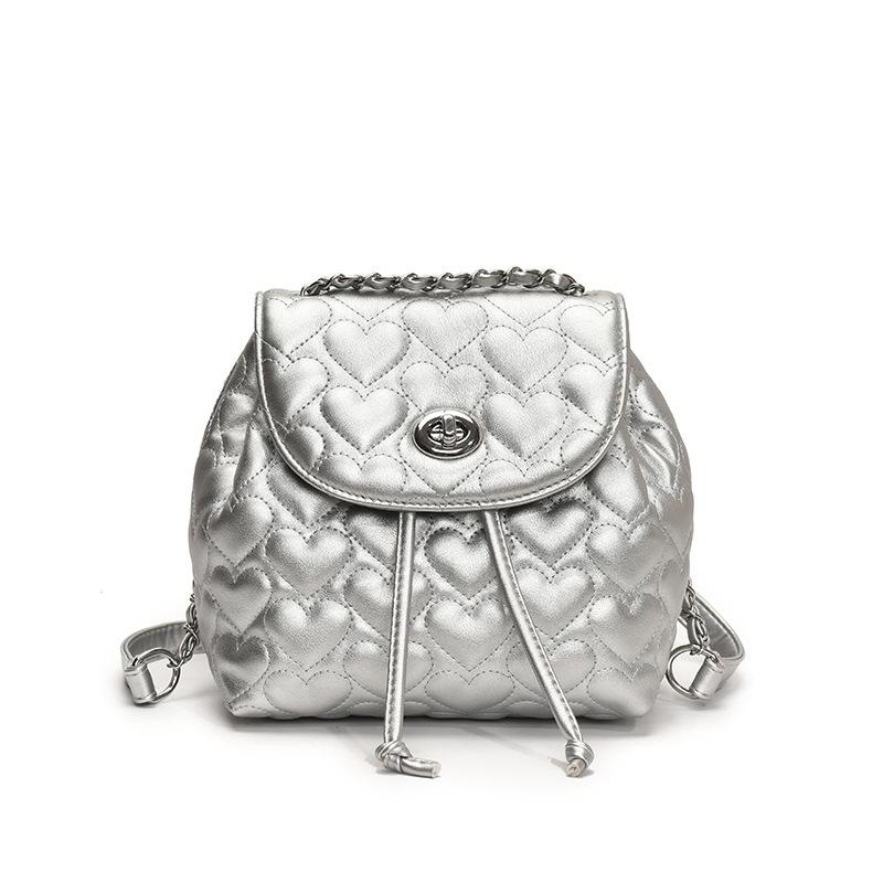 2025 New Korean Version Xiaoxiangfeng Love Grid Embroidered Thread Small Backpack Fashion Leisure Commuting Versatile Chain Backpack