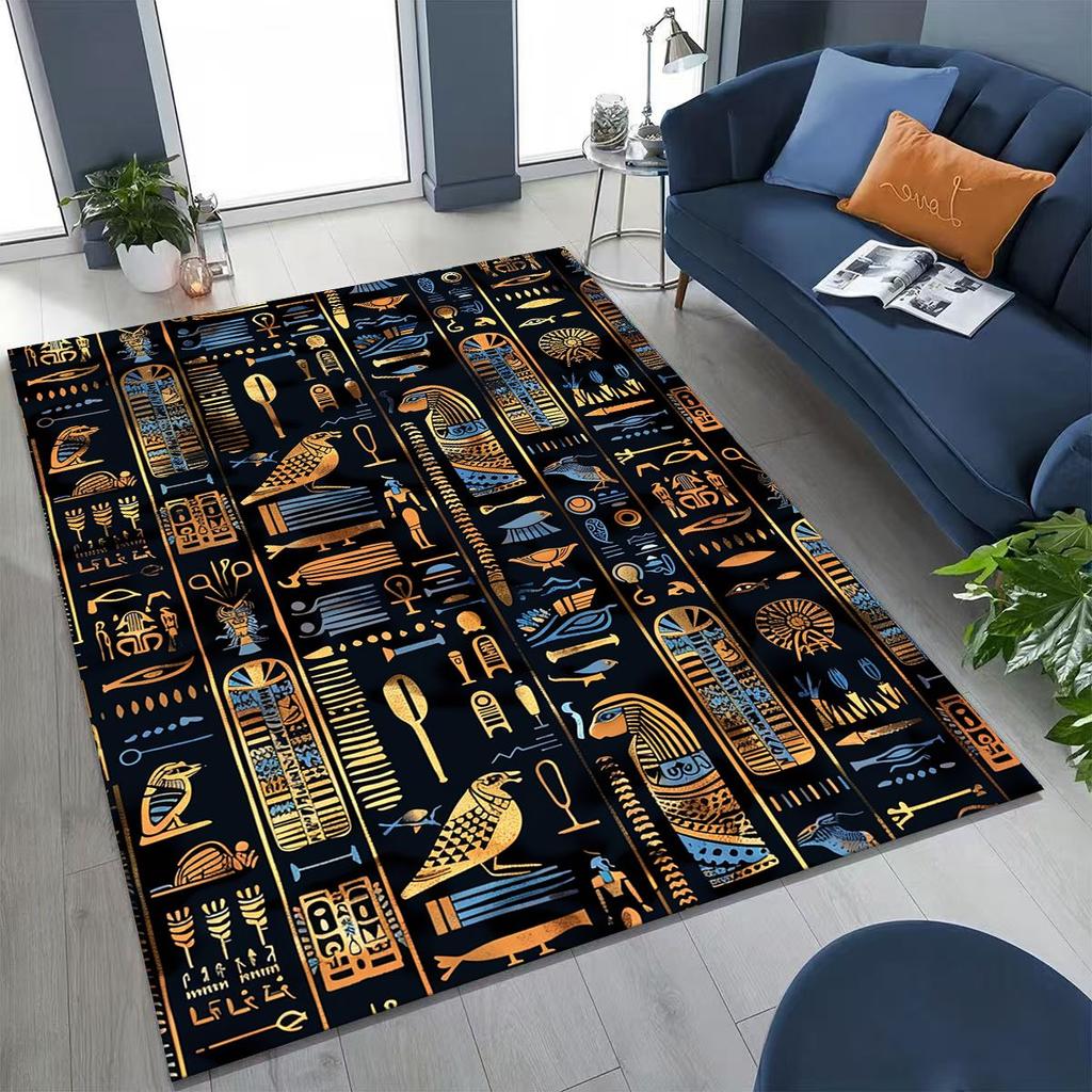 Ancient Egyptian Hieroglyphic Symbols Carved Murals Rug Carpet for Bedroom Living Room Sofa Doormat Decor,Kid Non-slip Floor Mat