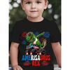 European Sizes American Independence Day Summer Boys' Fashion Short Sleeve T-Shirt, American Flag, Fireworks Elements Cool Dinosaur
