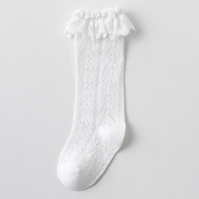 

Детские кружевные гольфы принцессы для девочек и мальчиков, длинные носки из хлопковой сетки, дышащие детские ажурные носки M(1-3y) белый