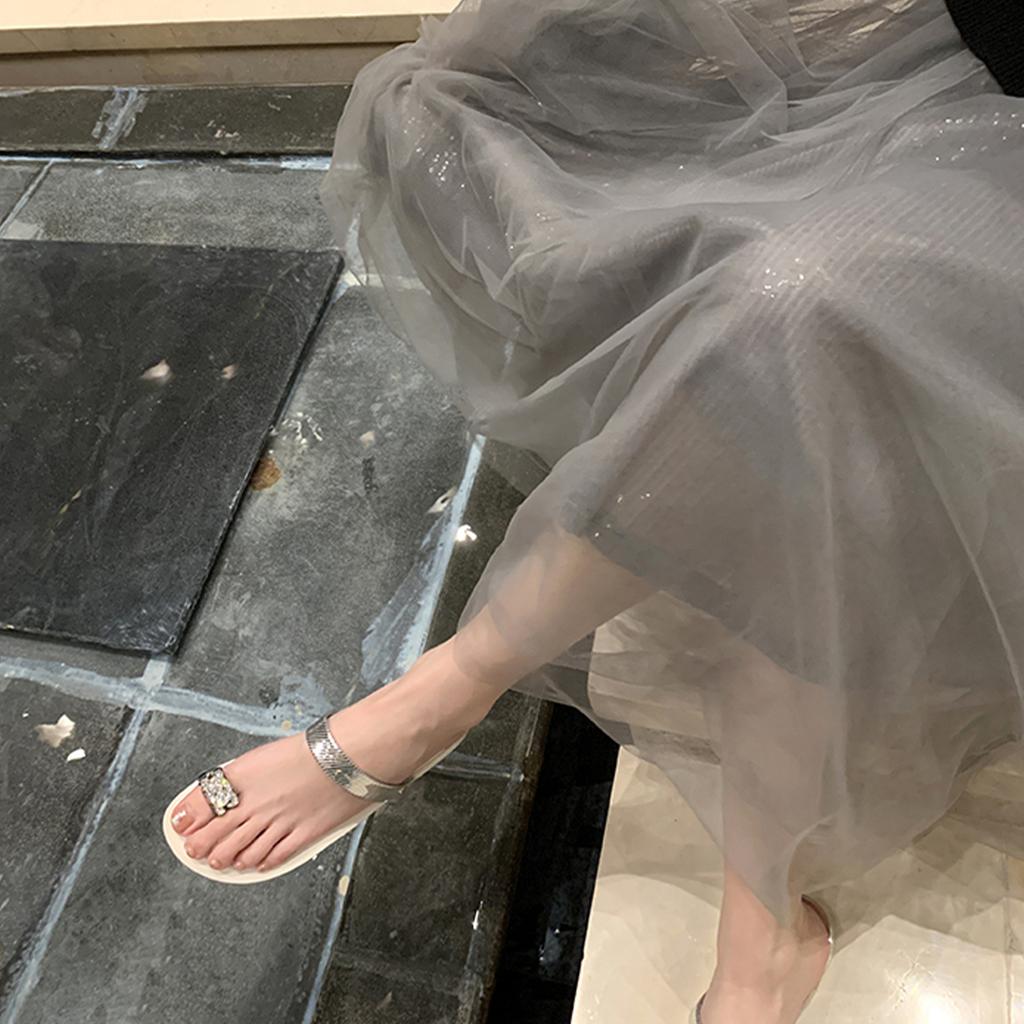 Yuanlitong Pigeon Egg Second Generation Rhinestone Slope Heel Set Toe Flat Bottom Slippers Women's Quality Strict Selection Sandals Wear Summer 2025